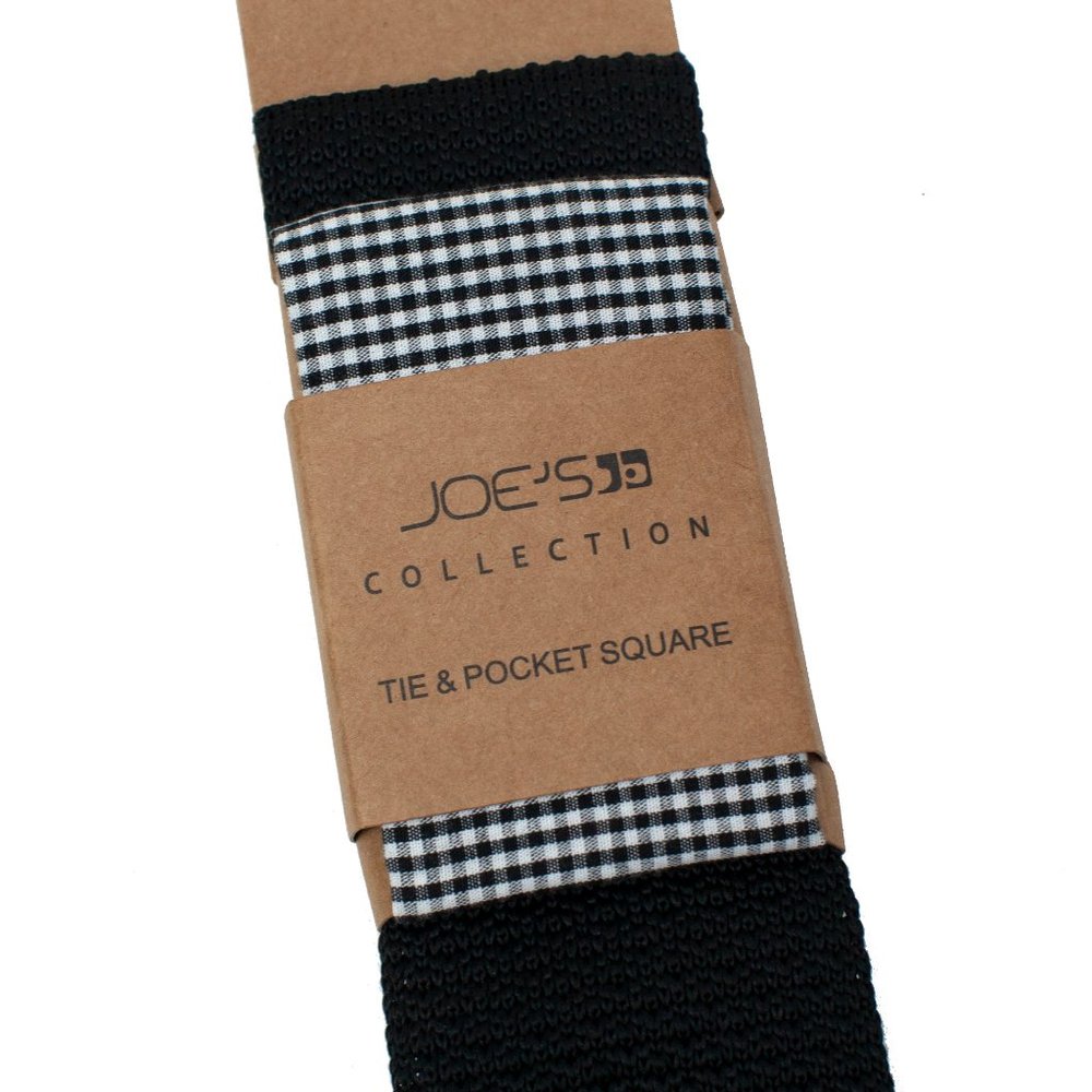 Joe's Collection Black Tie & Gingham Pocket Square Set - Picture 3 of 5